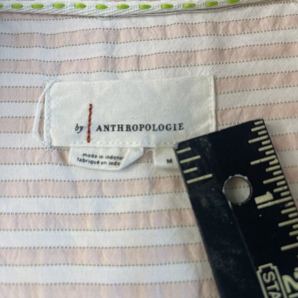 Anthropologie Women Striped Long Sleeve Button Down Shirt Tunic Pink/White SZ M - Picture 6 of 9